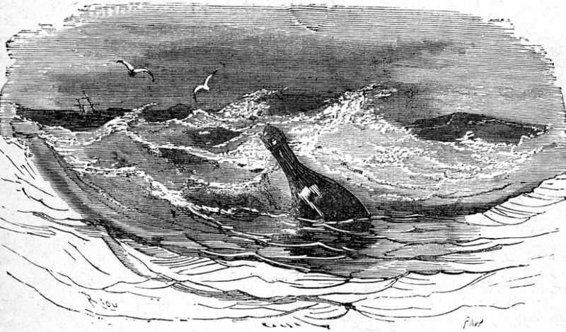 A bottle, floating in the sea